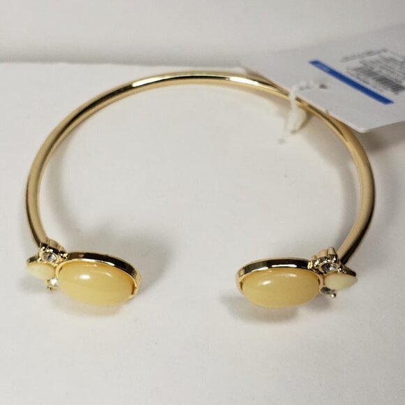 Gold Cuff Bracelet w/ Light Yellow Crystal Stones – Elegant Women's Jewelry 7" - Picture 3 of 7